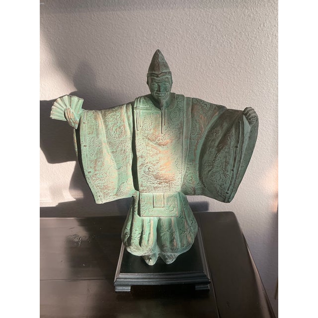 1980s Austin Productions Japanese Noh Dancer Sculpture in Verdigris Finish, Circa 1981 For Sale - Image 5 of 12