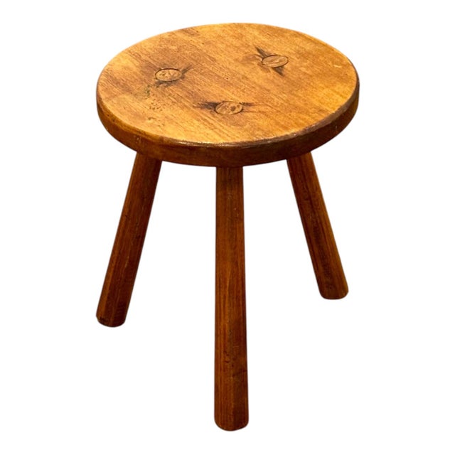 Antique French Rustic Stool in Oak, 1890s For Sale - Image 4 of 7
