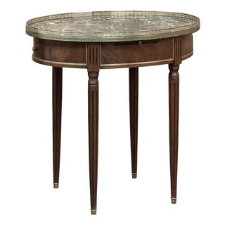 Antique French Louis XVI Mahogany Marble Top Oval Bouillotte Table For Sale