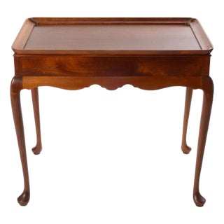 1960s Mahogany Queen Anne Stye Tea Table With Pull Out Candle Stands For Sale