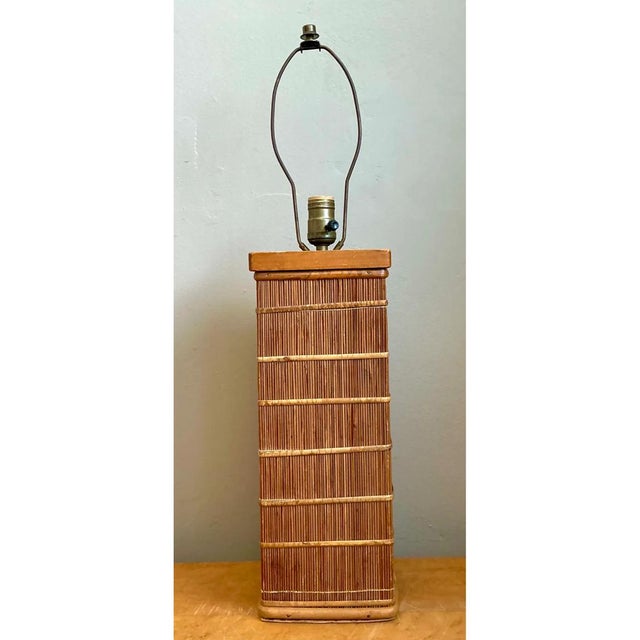 Mid-Century Modern Vintage Rattan Table Lamp For Sale - Image 3 of 12
