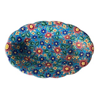 Antique French Émaux De Longwy Oval Serving Bowl For Sale
