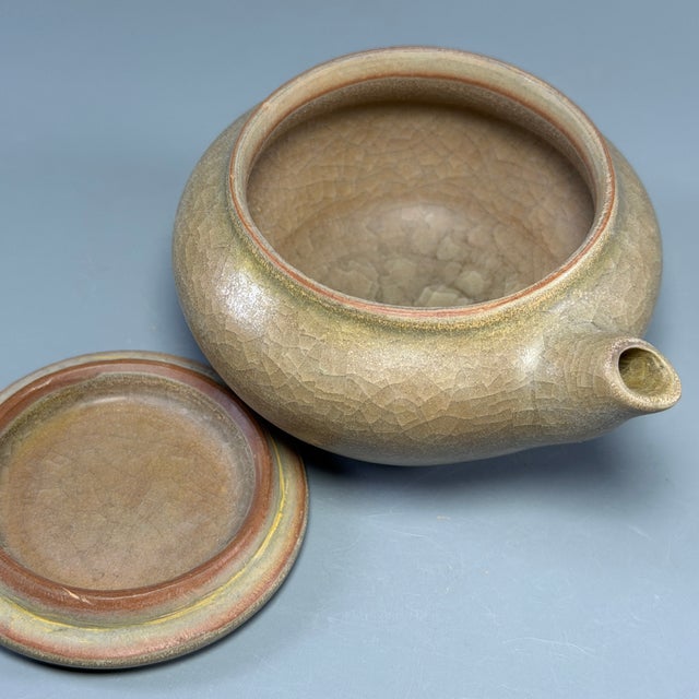 Antique Chinese Celadon Crackle‑Glaze Lidded Ewer, Collectible Antique For Sale - Image 6 of 9
