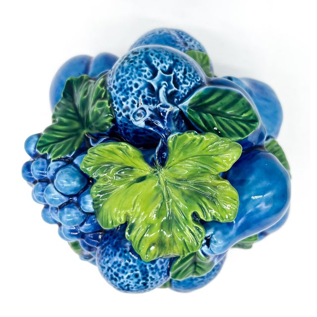 Aldo Londi Inarco “Blue Mood” Ceramic Fruit Lidded Box/ Kitchen Canister – Mid-Century, Hollywood Regency, Cottagecore For Sale - Image 4 of 13
