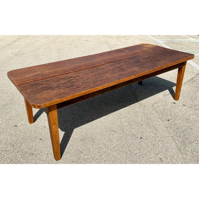 Contemporary Vintage Rustic Wide Plank Wood Farm Table For Sale - Image 3 of 15