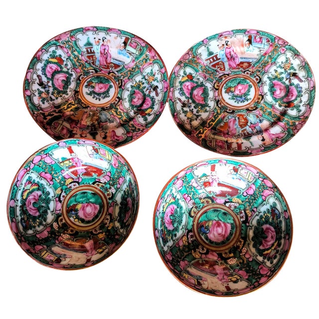 Porcelain Bowl with Plate with Pink Medallion, Set of 2 For Sale