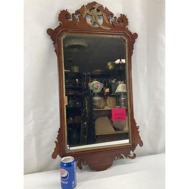 Antique Georgian Mahogany Wall Mirror with Gilt Phoenix Crest – English in the Chippendale style. c.1760 (George III,...