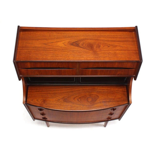 Mid-Century Modern Danish Teak Pull Out Desk Secretary Desk Bachelor Chest Bookcase Bow Front For Sale - Image 3 of 8