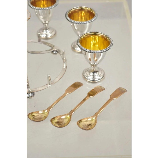 Silver Antique English Victorian Silver Plated Egg Server W/ Spoon Set - Service for 6 For Sale - Image 8 of 10