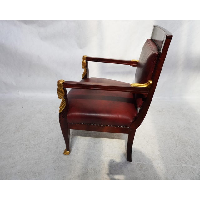 Mid 20th Century Red Leather Empire Style Armchair With Gilded Figures For Sale - Image 9 of 11