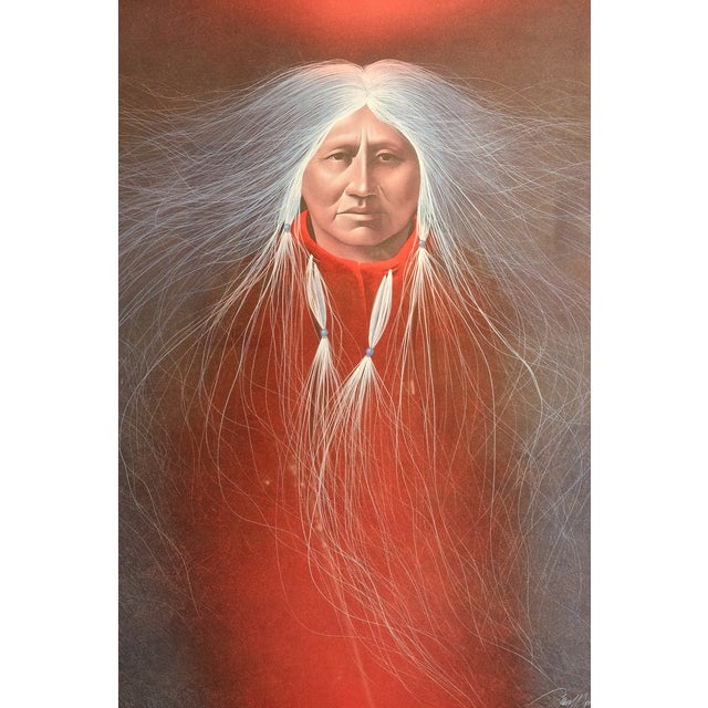 Native American Frank Howell – "Sage Fire" Limited Edition Lithograph (1991) – Signed & Numbered, Framed For Sale - Image 3 of 6