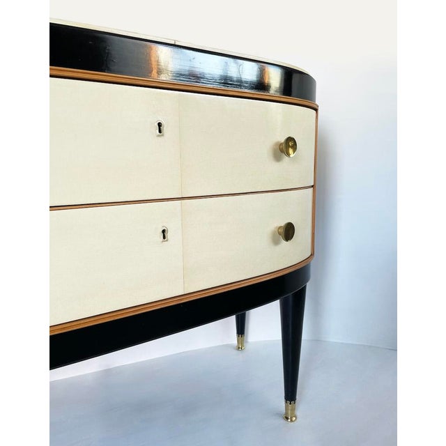 Brown Mid-Century Chest of Drawers in Lacquered Wood and Parchment, 1950 For Sale - Image 8 of 18
