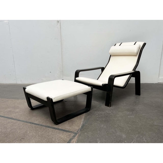 Mid-Century Modern Set of Mid-Century Modern Pulkka Lounge Chair and Footstool by Ilmari Lappalainen for Asko, Finland, 1960s For Sale - Image 3 of 18