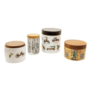 Ceramic, Wood & Leather Decorative Boxes, 1960s, Set of 4 For Sale