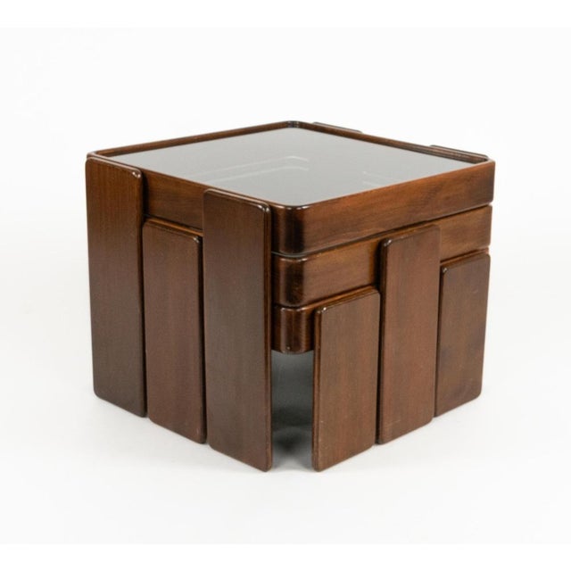 Wood and Glass Nesting Tables by Gianfranco Frattini, Italy, 1970s, Set of 3 For Sale - Image 11 of 18