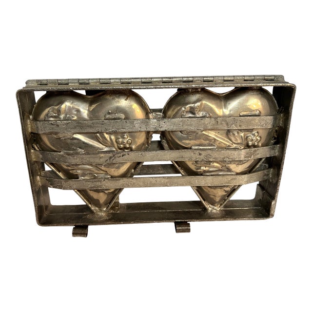 Late 20th Century Metal Double Hinged Large Heart Chocolate Mold For Sale