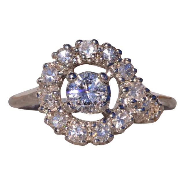 The Hol: Hollywood Glam Era Natural Diamond Engagement Ring in White Gold For Sale