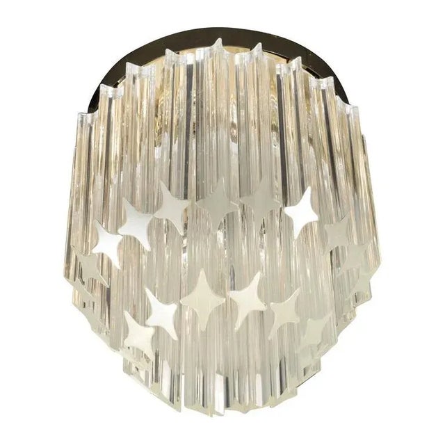Chic Murano Two-Tiered Camer Quadriedri Crystal and Brass Flush Mount Chandelier For Sale - Image 9 of 9
