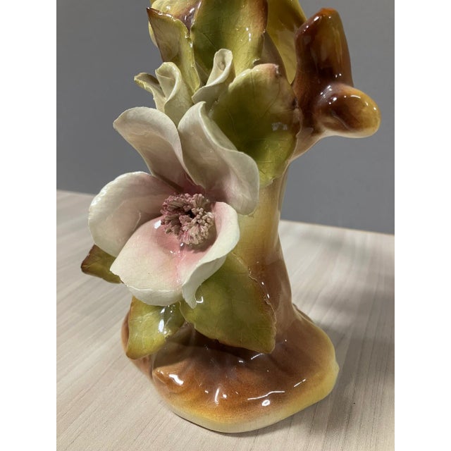 1940s California Pottery Ceramic Tropical Cockatoo on Hibiscus Branch Statue For Sale - Image 9 of 13