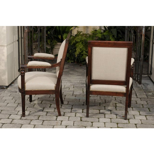 English 19th Century Empire Revival Upholstered Armchairs with Palmettes For Sale - Image 9 of 10