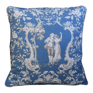 French Country Romantic Blue & White Toile Feather/Down Pillow For Sale