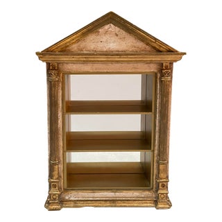 Italian Florentine Style Antique Gold & White Curio Wall Cabinet With Three Shelves For Sale