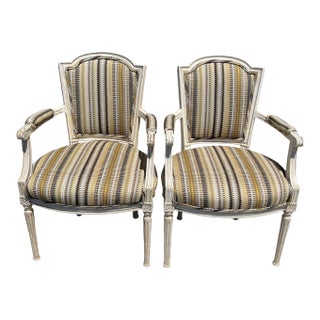 Early 20th Century Pair of Louis XVI Style Cabriolet Chairs. Hand Carved, Painted. For Sale
