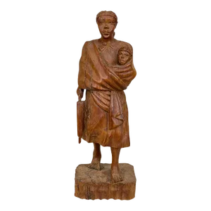Vintage African Figural Woman & Baby Wood Carved Sculpture