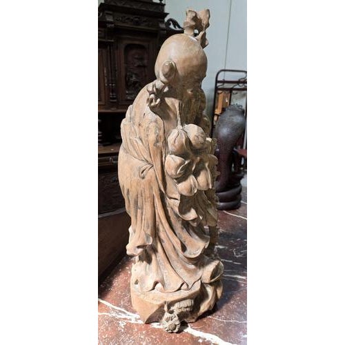 Large Chinese Sculpture in Light Wood For Sale - Image 6 of 7