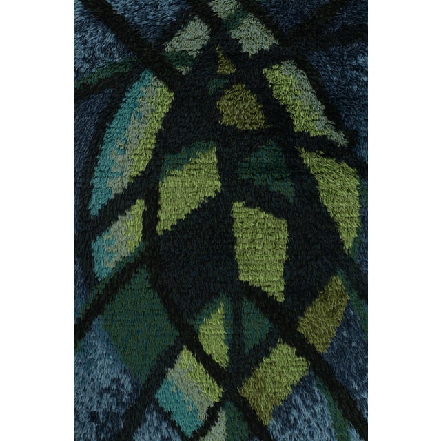 Rug & Kilim Vintage Swedish Rya Rug, Blue With Scandinavian Geometric Patterns - Rug & Kilim For Sale - Image 4 of 7