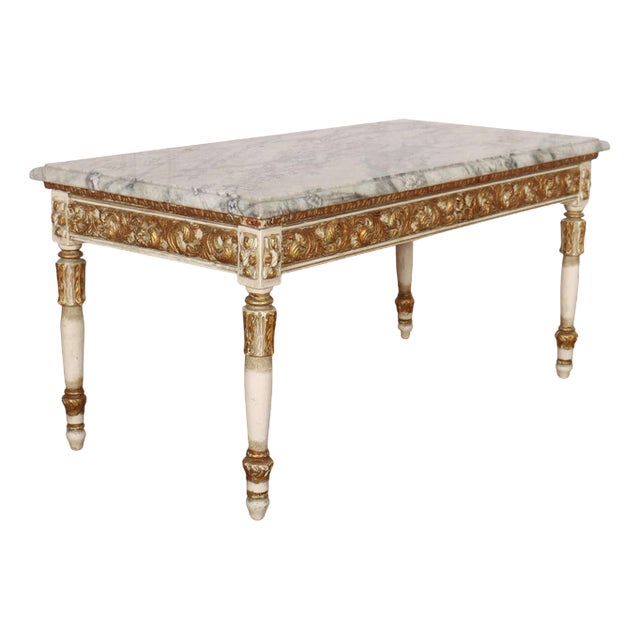 French Decorated Marble Topped Coffee Table, 1920s For Sale