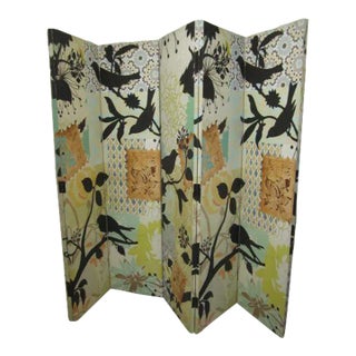 1960s Tropical Paradise Multi Color Birds and Leaves 3 Panel Room Divider Set of 2 For Sale