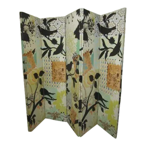1960s Tropical Paradise Multi Color Birds and Leaves 3 Panel Room Divider Set of 2