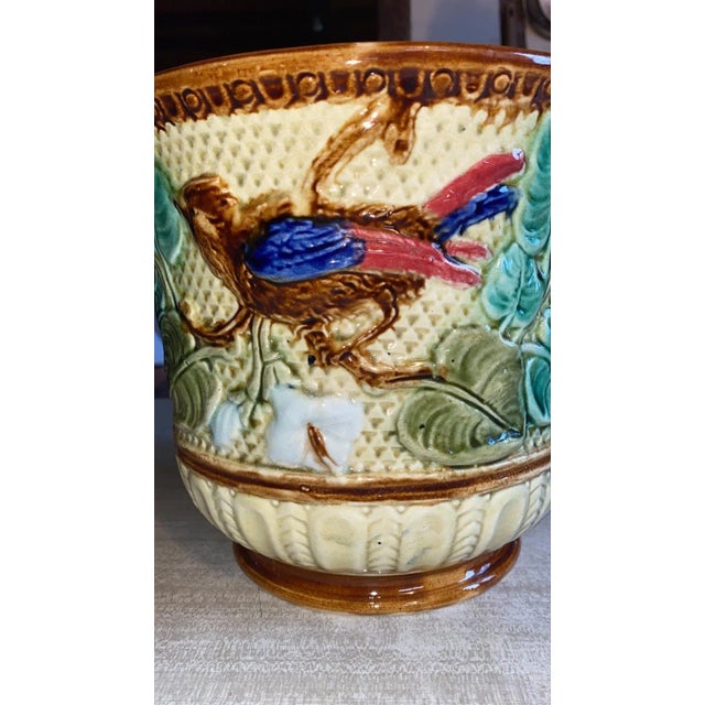 19th Century Majolica planter or cachepot jardinière bird Wasmuel.