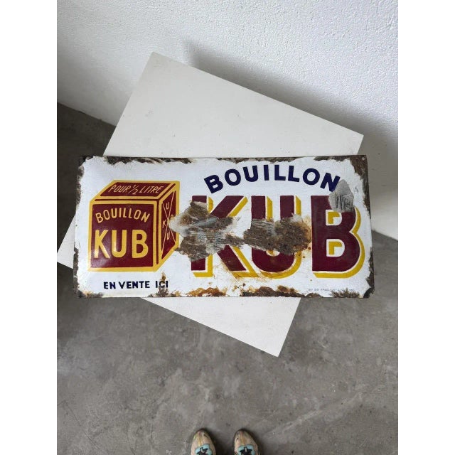 Antique enamel sign, gas station advertising object, made of curved sheet metal, for the kubor brand. significant defects...