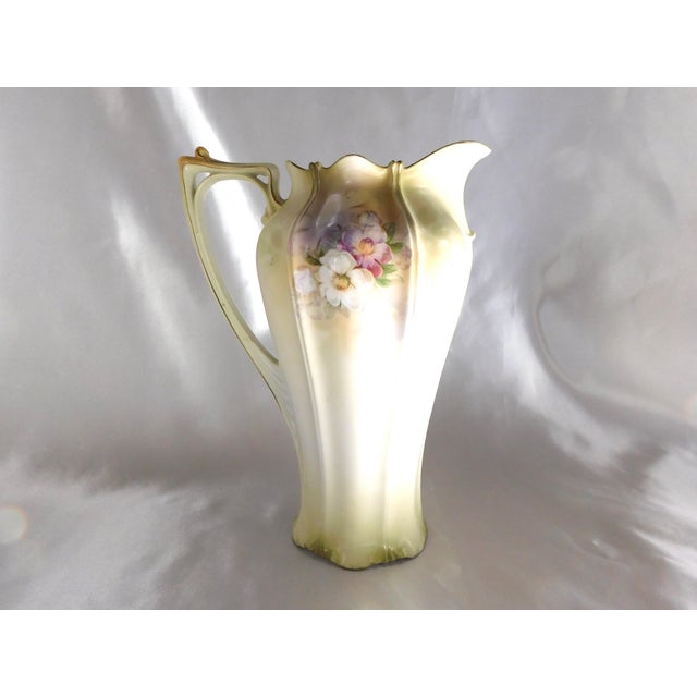 Shabby Chic 1930s Pale Yellow Coffee Pot With Purple and White Flowers-No Lid For Sale - Image 3 of 8