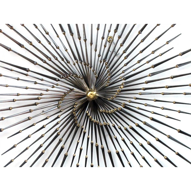 1960s Vintage Ron Schmidt Iron and Brass Pinwheel Sunburst Nail Wall Sculpture For Sale - Image 9 of 12