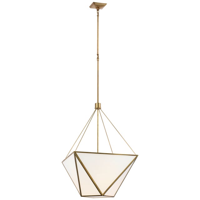 Modern Julie Neill for Visual Comfort Signature Lorino Large Lantern in Hand-Rubbed Antique Brass with White Glass For Sale - Image 3 of 3