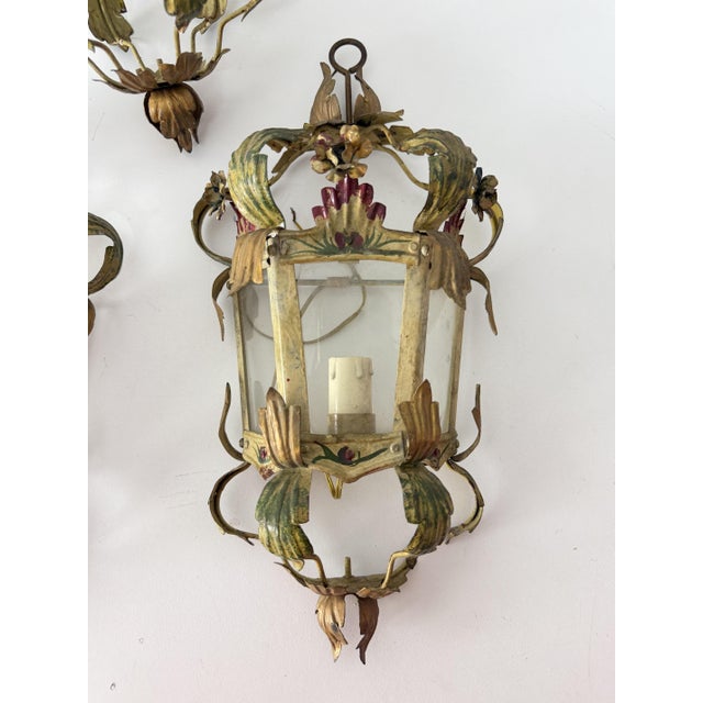 Vintage Wall Lamps and Pendant Light in Decorated Wrought Iron, 1950s, Set of 3 For Sale - Image 11 of 12