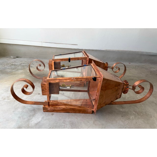 French Provincial Charleston Lighting Custom Copper Gas Lanterns With Electronic Ignition, a Matching Pair For Sale - Image 3 of 9