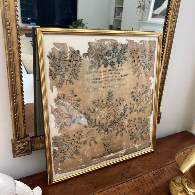 Textile 1822 Fine Silk Floral Embroidery Signed and Framed With Provenance on Verso For Sale - Image 7 of 8