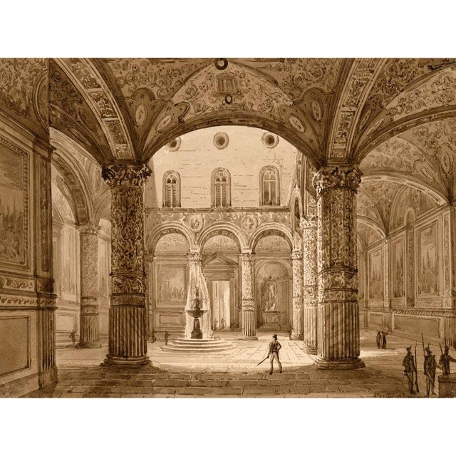 An original c.1829 watercolour painting – Friedrich Wilhelm Moritz, Courtyard of Palazzo Vecchio, Florence. An exquisite...