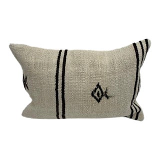 Turkish Hemp Pillow Cushion Natural Beige Black Pillow Cushion Cover 16" x 24" For Sale