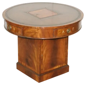Antique Flamed Hardwood Revolving Rent Drum Table