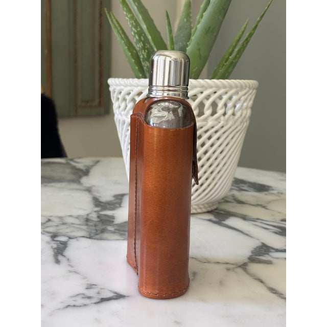 Mid 20th Century Vintage English Cognac Leather & Glass Hip Flask With Dinking Cup For Sale - Image 5 of 11