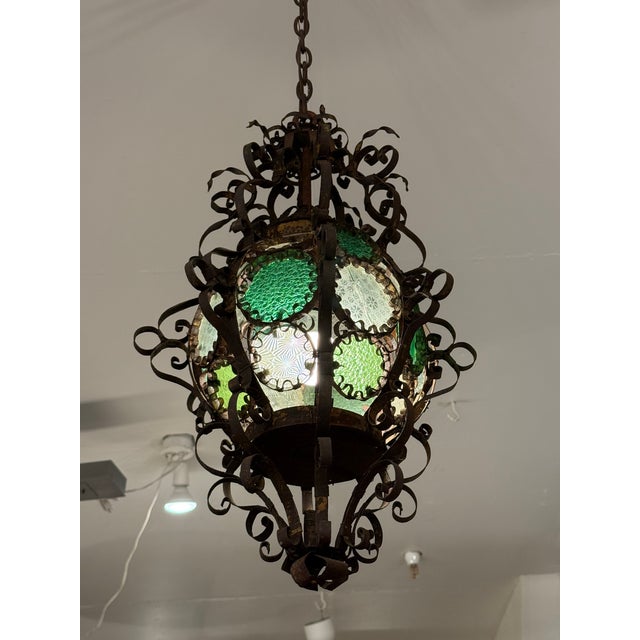 Antique Venetian Glass + Metal Lantern, Late 19th Century For Sale - Image 4 of 12