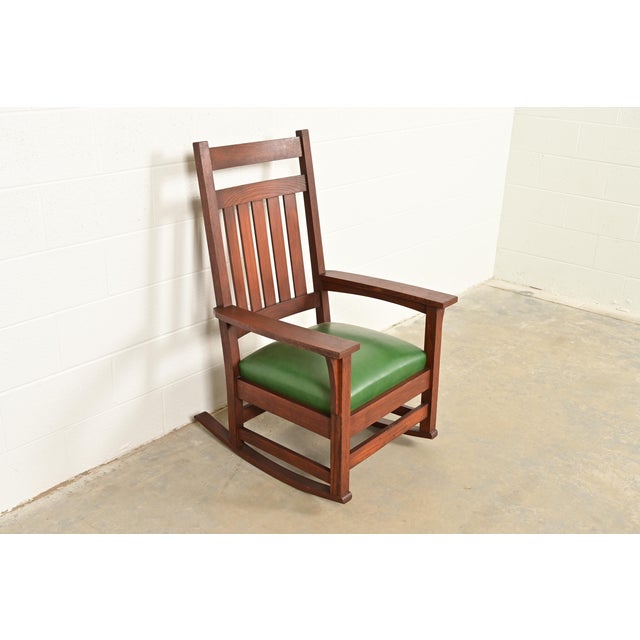 Stickley Brothers Style Antique Mission Oak Arts & Crafts Rocking Chair, Circa 1900 For Sale - Image 13 of 13