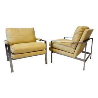 Leather Lounge Armchairs by Milo Baughman for Thayer Coggin, Signed - A Pair For Sale