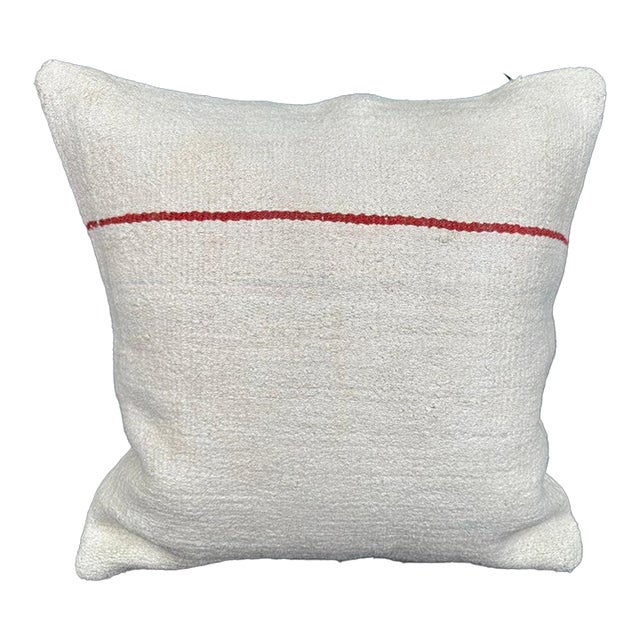 Turkish Hemp Pillow Cushion Natural Beige Red Cushion Cover 20"x20" For Sale