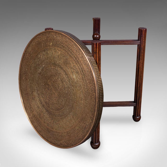 Vintage Campaign Table, Middle Eastern, Beech, Brass, Berber, Folding, Art Deco For Sale - Image 6 of 12